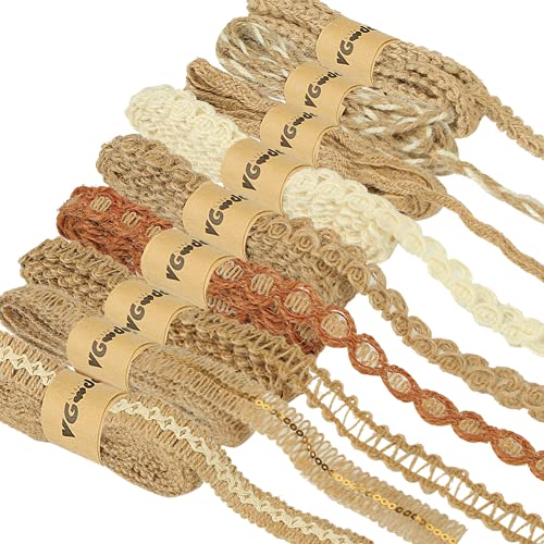 VGOODALL 9 Rolls Jute Ribbons Lace Craft Ribbon 18 Meters for Crafts Wraping Gifts Party Holiday and Rustic Wedding Decorations