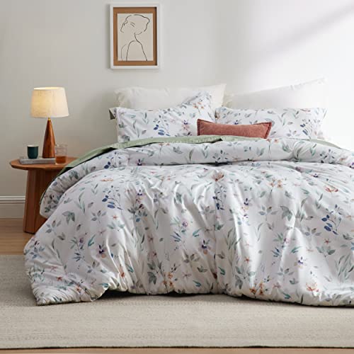 Bedsure Floral Comforter Set - Queen Bedding Botanical Bed Comforter Queen Set, 3 Pieces Lightweight Fluffy Bedding Set, Includes 2 Pillow Shams