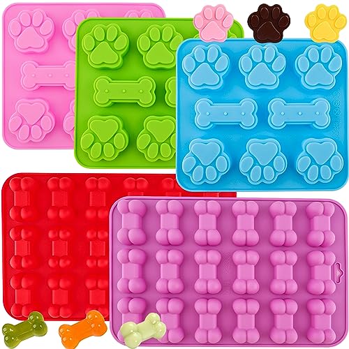 Paw Print Silicone Mold Dog Treat Mold Silicone Dog Paw Mold Dog Cat Animal Paw Mold for Homemade Dog Treats,Soap,Candy Silicone Baking Mold 5 Pieces