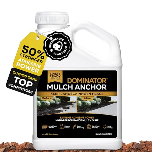 DOMINATOR Mulch Anchor 1 Gallon - Mulch Glue and Pea Gravel Stabilizer, Ready to Use Spray, Lasts up to 2 Years, Fast-Dry, Non-Toxic, Strong Mulch Glue for Landscapes