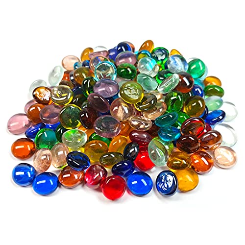 Meschett 50PCS Mini Glass Gems,Mixed Colour Mancala Stones Flat Bottom Marble Beads for Home Decorative Art Craft Vase Filler(0.5'~0.7')
