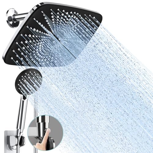 Veken 12 Inch High Pressure Rain Shower Head -Shower Heads with 5 Modes Handheld Spray Combo- Wide RainFall shower with 70' Hose & Bracket- Adjustable Dual Showerhead with Anti-Clog Nozzles - Chrome
