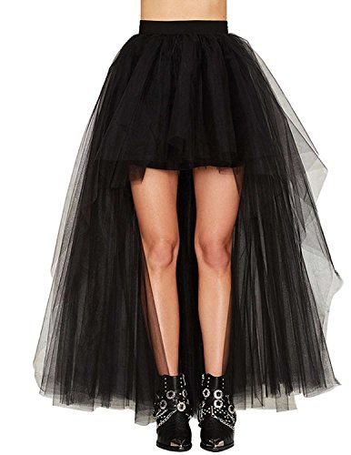 Women's High Low Long Halloween Tutu Tulle Skirt Elastic Waist Festival Party Skirt Black Tutu