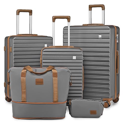 imiono Luggage Sets 3 Piece,Expandable Hardside Suitcase Set with Spinner Wheels,Lightweight Travel Luggage set with TSA Lock（20/24/28,Grey）