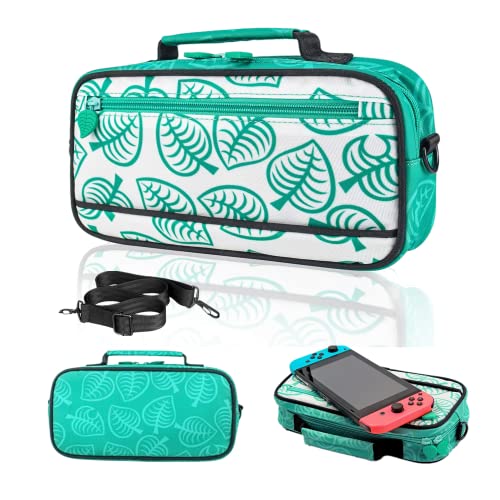 Switch Travel Bag - Portable Shoulder Bag for Nintendo Switch [New Leaf Crossing Design] Storage Switch Console, Dock, Charging Cable, Joy con Grip, Holds up to 10 Game Cards Slots
