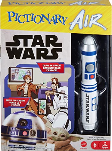 Mattel Games Pictionary Air Star Wars Family Game for Kids & Adults with R2-D2 Light Pen and Themed Picture Clue Cards