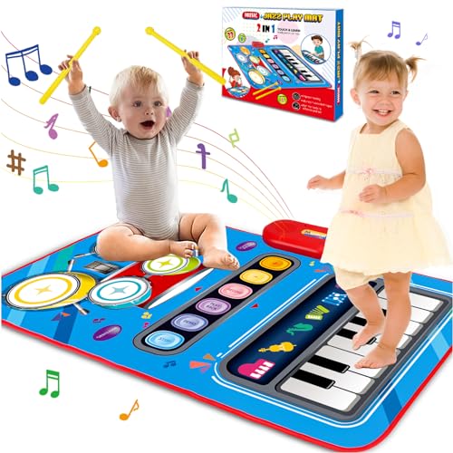 Baby Toys for 1 Year Old: Baby Musical Mat Toddler Toys Age 1-2 - 2 in 1 Piano Drum Babies Play Mat - Infant Music Toy 12-18 Months Babies Birthday Valentines Gifts for 1 2 3 Year Old Boys Girls
