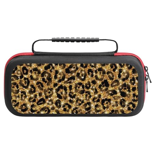 PUYWTIY Portable Carry Case Compatible with Nintendo Switch, Black Gold Glitter Wild Chic Animal Cheetah Leopard Ptint Shockproof Game Carrying Bag Travel Protection Case for Console & Accessories