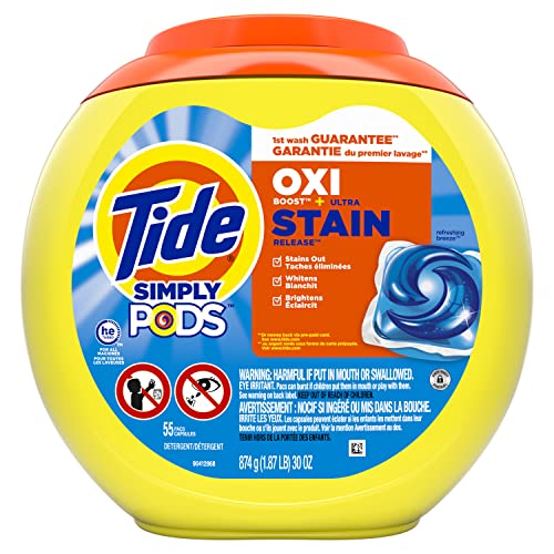 Tide Simply Pods + Oxi Laundry Detergent Soap Pods, Refreshing Breeze, 55 Count, 30 ounces