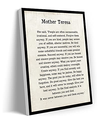 Soiumlct Mot-Her Teresa Quote Wall Art Words To Live Poster Inspirational Quote Ready to Hang for living Room Bedroom Office Home Wall Decor Artwork (Wood Frame Stretched 12'*18')