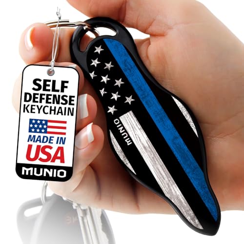 MUNIO Original Self Defense Kit - Self Protection Personal Safety Essentials, Portable Defense Kubotan, Legal for Airplane Carry - TSA Approved - Made in USA (Thin Blue Line)