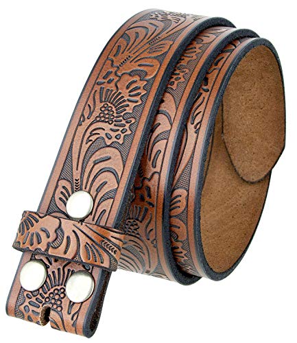 BS220 Western Floral Engraved Embossed Tooled Genuine Leather Belt Strap w/Snaps 1 1/2' Wide (Brown, 34)