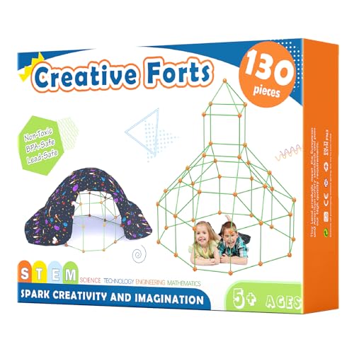 Tiny Land Fort Building Kit Creative Fort Indoor Outdoor for 5,6,7,8 Years Old Boys and Girls STEM Building Toys with Storage Bag DIY Castles Tunnels with 86 Rods and 44 Balls