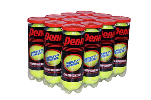 Penn Championship Tennis Balls - Regular Duty Felt Pressurized Tennis Balls - 12 Cans, 36 Balls