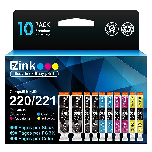 E-Z Ink (TM Compatible Ink Cartridge Replacement for Canon PGI-220 PGI220 CLI-221 CLI221 to use with PIXMA MX860 MX870 MP620 MP560 (2 Large Black, 2 Cyan, 2 Magenta, 2 Yellow, 2 Small Black) 10 Pack