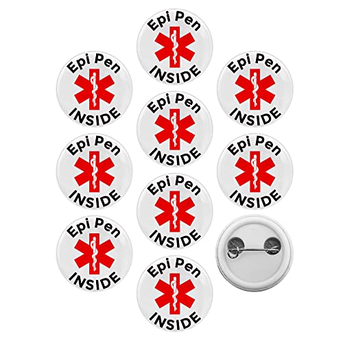 Epipen Inside Pinback Buttons Badges - Allergy Medical Alert Bag Tag (1 in, 10 Pcs)