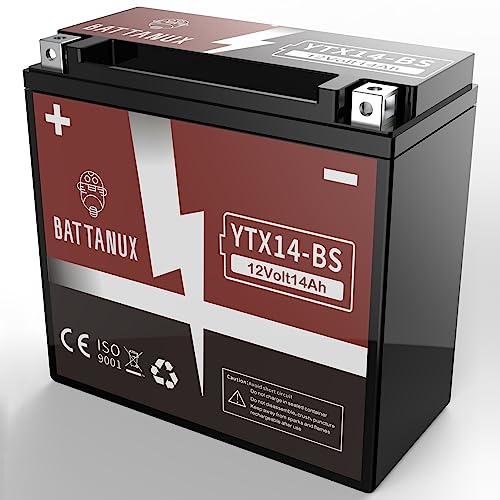 Battanux YTX14-BS Battery & Motorcycle Battery, Sealed SLA/AGM 12V14Ah ATV/UTV/Snowmoble/Motor bike Battery Maintenance Free & No tools for installation & Advanced Technology & Environmental