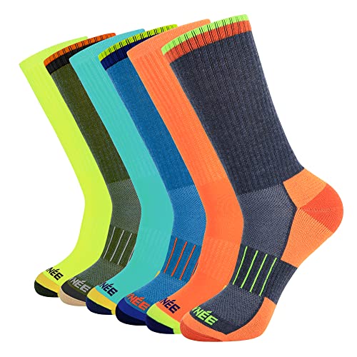 JOYNÉE Mens Athletic Crew Cushion Socks for Running and Workout 6 Pack,Multicolor,Sock Size:10-13