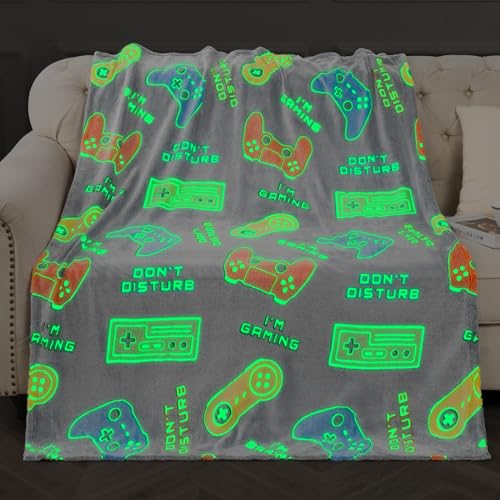 Gaming Blanket Toys Gifts for Boys - Christmas Easter Valentine's Day Birthday Glow in The Dark Gamer Controller Throw Decor Presents Teen Kids Age 8 9 10 11 12 13 14 15 16 Year Old Boy 50'x60'