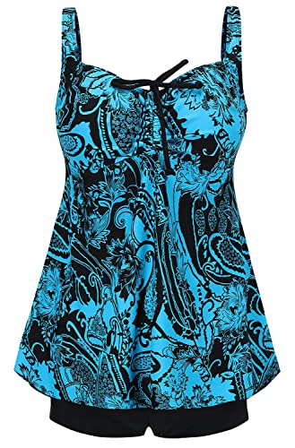 DANIFY Plus Size Swimsuit for Women Tankini Swimdress Tummy Control Swimwear Cover up Swim Dress Two Piece Bathing Suit