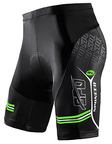 sponeed Men's Bike Shorts with Padding Bottoms Spin Cycling Pants Road Bicycle Wear US M Green Multi