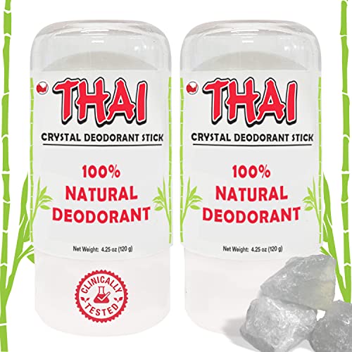 2-PACK Thai Crystal Deodorant Salt Stone - Clinically Tested, Dermatologist Approved - Natural Unscented for Women Men & Teens