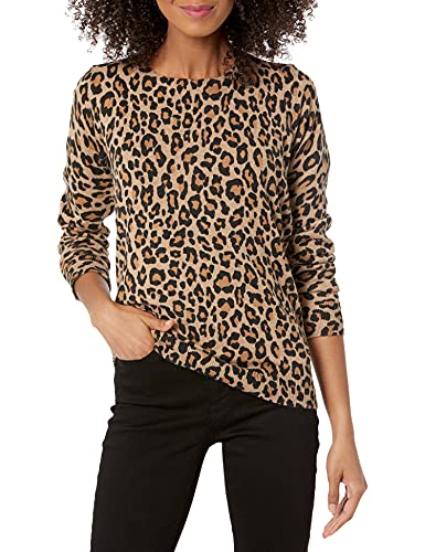 Amazon Essentials Women's Long-Sleeve Lightweight Crewneck Sweater (Available in Plus Size), Camel Cheetah, Medium