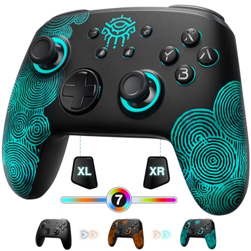 FUNLAB Firefly [Luminous Pattern] Switch Pro Controller Wireless Compatible with Nintendo Switch/OLED/Lite, Bluetooth Remote Gamepad with 7 LED Colors/NFC/Paddle/Turbo/Motion Control