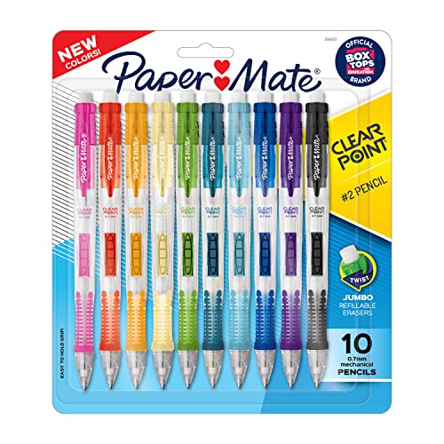 Paper Mate Clearpoint Mechanical Pencils 0.7mm, HB #2 Pencil Lead, 2 Pencils, School Supplies, Teacher Supplies, Drawing Pencils, Sketching Pencils, Assorted Barrel Colors, 10 Count
