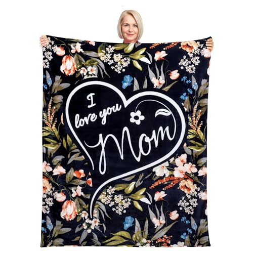 Mothers Day Gifts, Gifts for Mom, Mom Gifts, Mom Blanket from Daughter, Gifts for Anniversary Mom Birthday Gifts, I Love You Mom Blanket, Throw Blanket 65' × 50' (Flowers)