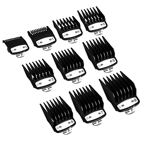 Professional Hair Clipper Guards Guides 10 Pcs Coded Cutting Guides #3170-400- 1/16” to 1” fits for All Wahl Clippers(Black-10 pcs)