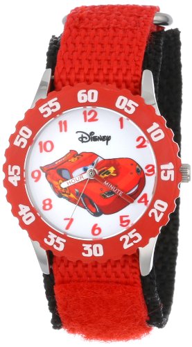Disney Cars Kids' Bezel Stainless Steel Time Teacher Analog Nylon Strap Watch