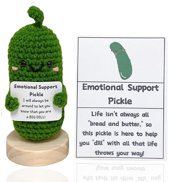 Handmade Emotional Support Pickled Cucumber Gift, Crochet Pickle Cucumber with Positive Affirmation, Handmade Emotional Support Pickle, Gift for Coworker, Christmas Dill Food Ornament Gift (1 set)