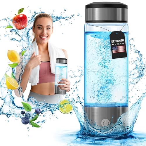 Elate Hydrogen Water Bottle - 14oz Portable Borosilicate Glass Hydrogen Water Ionizer Generator - SPE PEM Technology - Generates Hydrogenated Rich Infused Drinking Water 1600ppb in 3 Minutes (Silver)