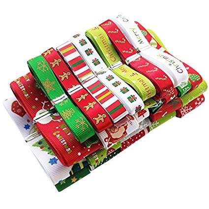 Chenkou Craft 24Yards Mix Lots Merry Christmas Polyester Grosgrain Ribbon Snowflake Claus Beer