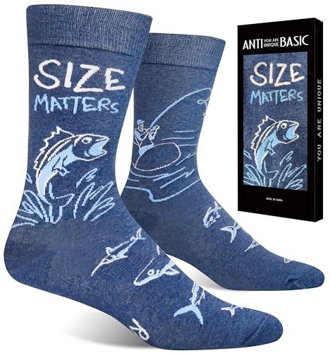 ANTI BASIC Novelty Pattren Fishing Socks Gift for Men（fits men shoe size 7-12）（fishing）