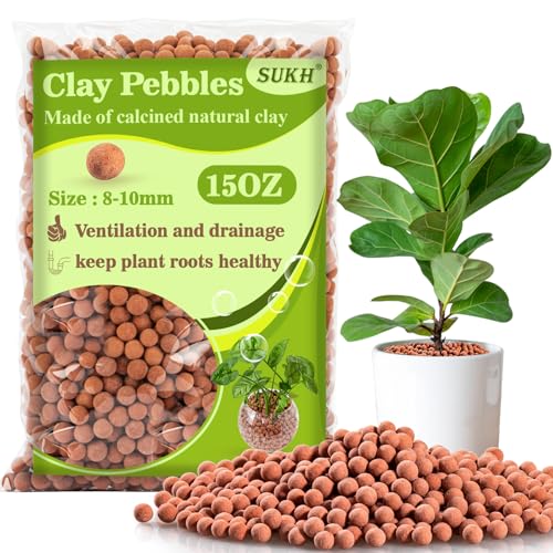 Sukh Clay Pebbles for Plants - Pebbles for Indoor Plants Natural Clay, Used for Drainage, Decoration, Aquaponics, Hydroponics and Other Gardening Essentials Hydroton Small Pebbles Leca for Plants