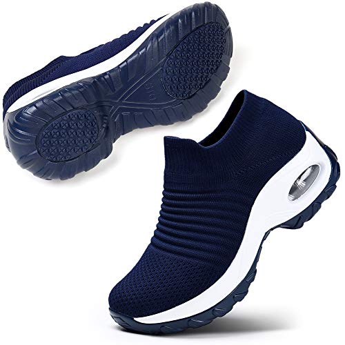 STQ Women's Athletic Mesh Walking Shoes, Lightweight and Slip-on Sneakers Navy, 9