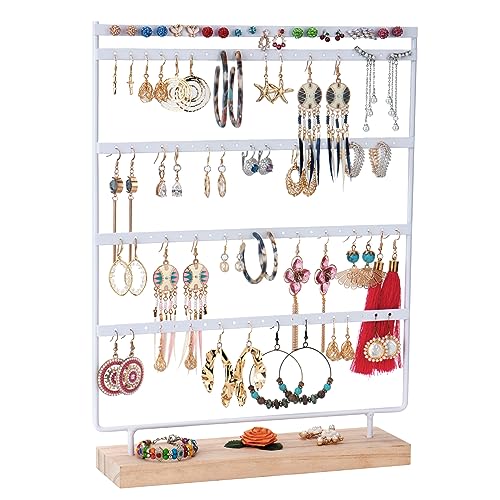 JAZUIHA Earring Display Stand,Earrings Holder Organizer and Earring Tree with100 Holes,5 Tier Jewelry Organizer rack of Wooden Base Storing Earrings for Girls