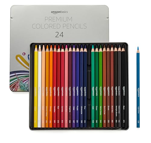 Amazon Basics Premium Colored Pencils, Soft Core, 24 Count, Pack of 1, Multicolor