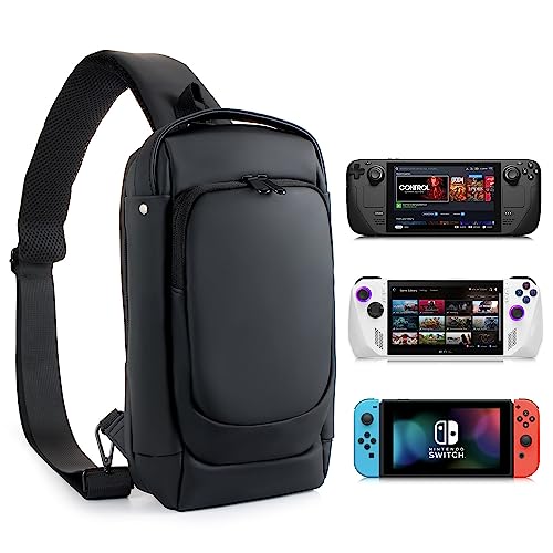 Sonicgrace Trave Bag for Steam Deck Nintendo Switch OLED/Lite/ASUS ROG Ally/Playstation Portal/Legion Go, Double-layer Carrying Case Leather Backpack for Game Console