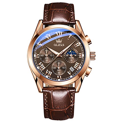 OLEVS Mens Watches with Date Waterproof Luxury Chronograph Luminous Analog Quartz Classic Business Watch for Men with Leather Strap