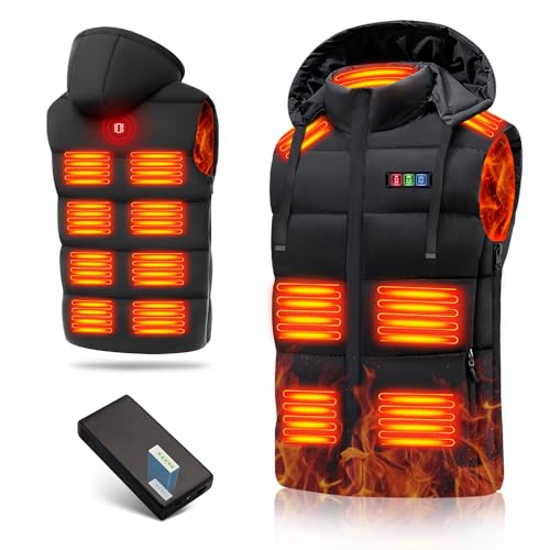THBYQK 15 Heated Zones Heated Vest, Heated Vest for Men & Women Lightweight Electric Heating Vests with 35000mAH 7.4V Battery Pack for Winter (XL)