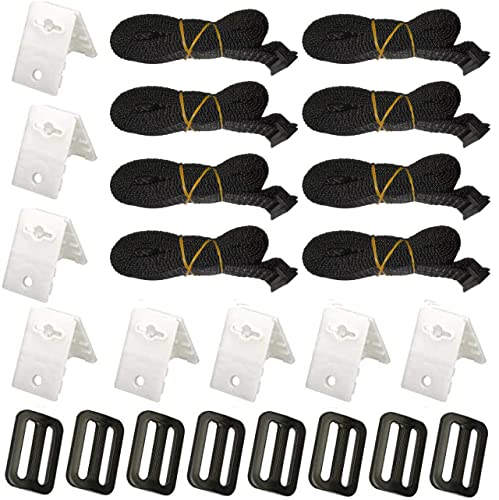 8 Set Solar Cover Reel Attachment Kit, Solar Cover Reel Blanket Straps and Clips for Universal Inground Swimming Pool - Including 8 Adhesive Nylon Straps & Tabs, 8 Cord Plates, 8 Buckles