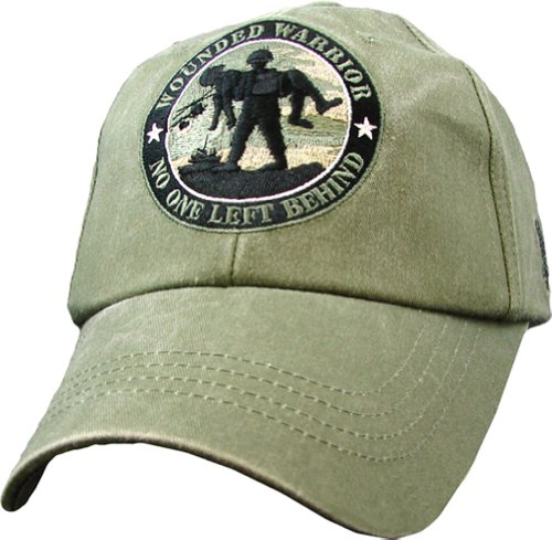 USA Wounded Warrior No One Left Behind Embroidered Hat - Buckle Closure Cap, Olive Drab, Adjustable