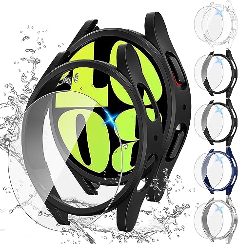 Tensea [5+5Pack for Samsung Galaxy Watch 6 Screen Protector Case 44mm Accessories, Hard PC Bumper/HD Anti-Fog Tempered Glass Protective Film, Face Cover Set, Galaxy Watch 6 Case for Women Men