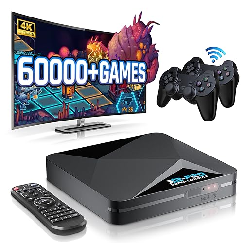 Kinhank Super Console X2 Pro Pre-installed 65,000+ Classic Games,256G Retro Gaming Consoles Compatible with 60+ emulators, S902X2 Chip, Three Systems in One, Include Remote, Wireless Controllers