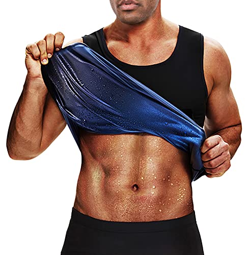 BODYSUNER Sauna Suit Sweat Vest Workout Tank Top for Men Compression Workout Weighted Vest Blue,L/XL