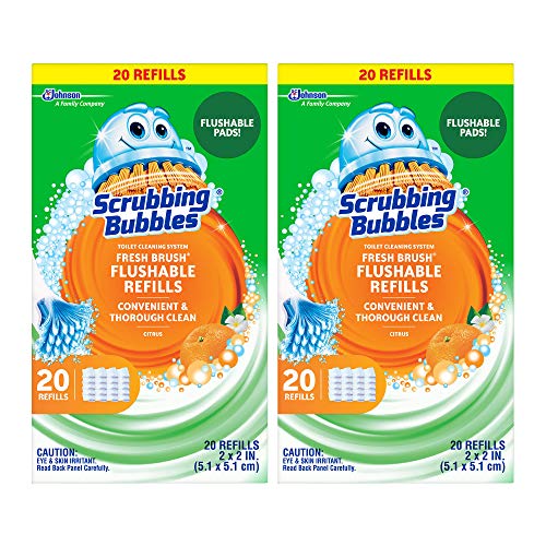 Scrubbing Bubbles Flushable Toilet Wand Refills, Fresh Brush Toilet Cleaner Refill Pads, Cleans Limescale & Fights Odors, Citrus Scent, 20 Count, Pack of 2