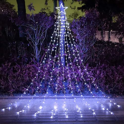 PUHONG Christmas Decoration Star Lights Outdoor,320 LED 16.4Ft Christmas String Lights[8 Modes & Waterproof] for Halloween Xmas New Year Holiday(Iron) (White)